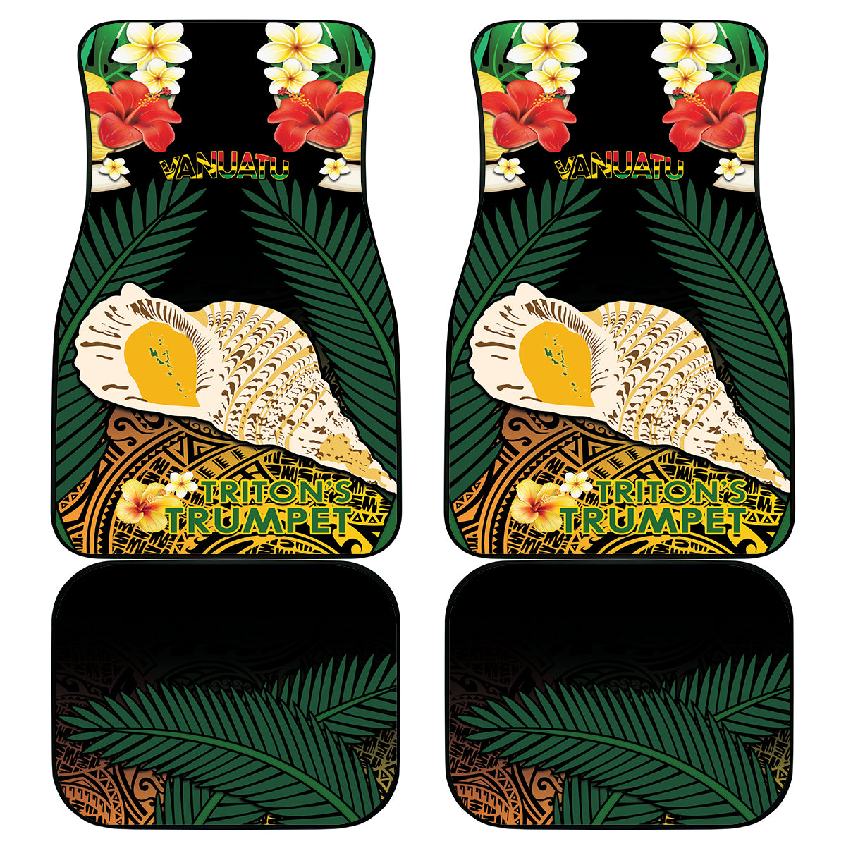 Vanuatu Triton's Trumpet Car Mats Tropical Flowers Vanuatuan Map LT14 - Polynesian Pride