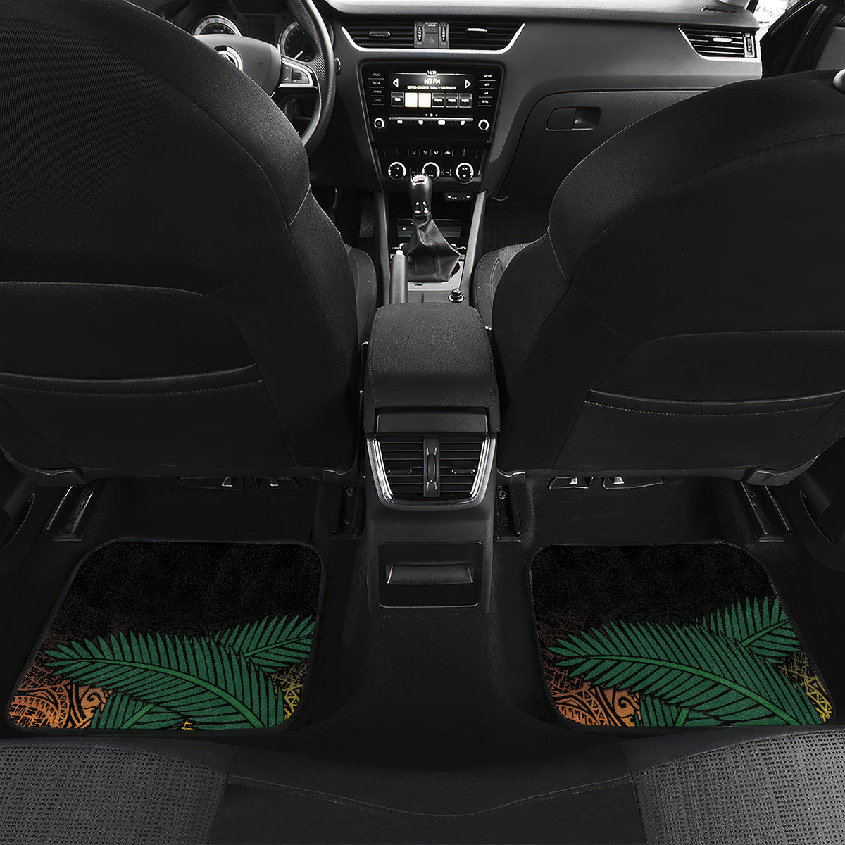 Vanuatu Triton's Trumpet Car Mats Tropical Flowers Vanuatuan Map LT14 Set 2pcs - Back Black - Polynesian Pride