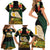 Vanuatu Triton's Trumpet Family Matching Short Sleeve Bodycon Dress and Hawaiian Shirt Tropical Flowers Vanuatuan Map