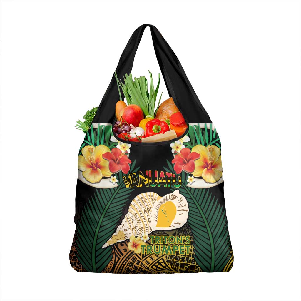 Vanuatu Triton's Trumpet Grocery Bag Tropical Flowers Vanuatuan Map LT14 1-pack One Size Black - Polynesian Pride