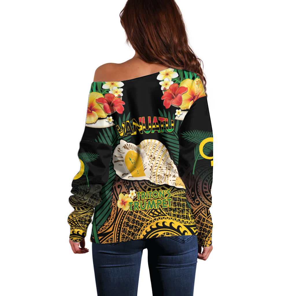 Vanuatu Triton's Trumpet Off Shoulder Sweater Tropical Flowers Vanuatuan Map LT14 - Polynesian Pride