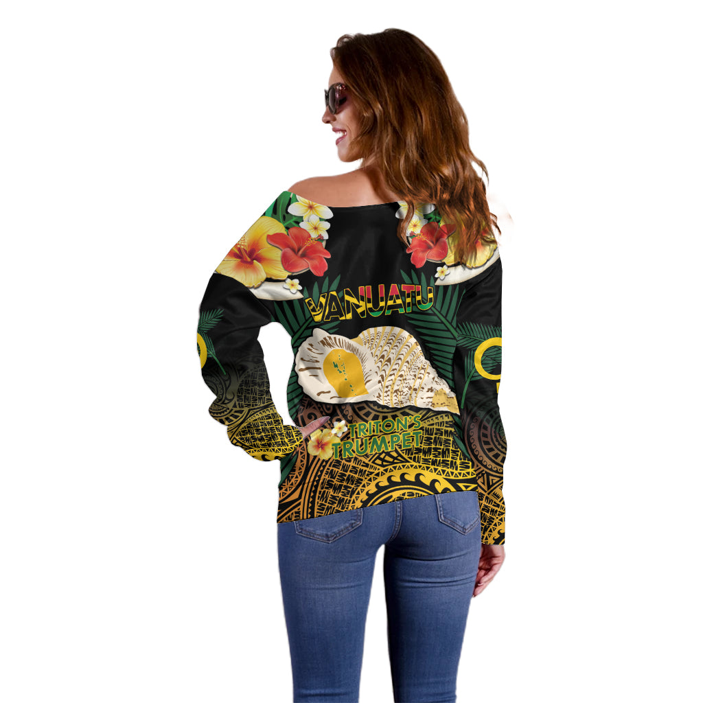Vanuatu Triton's Trumpet Off Shoulder Sweater Tropical Flowers Vanuatuan Map LT14 - Polynesian Pride
