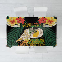 Vanuatu Triton's Trumpet Tablecloth Tropical Flowers Vanuatuan Map LT14 Black - Polynesian Pride