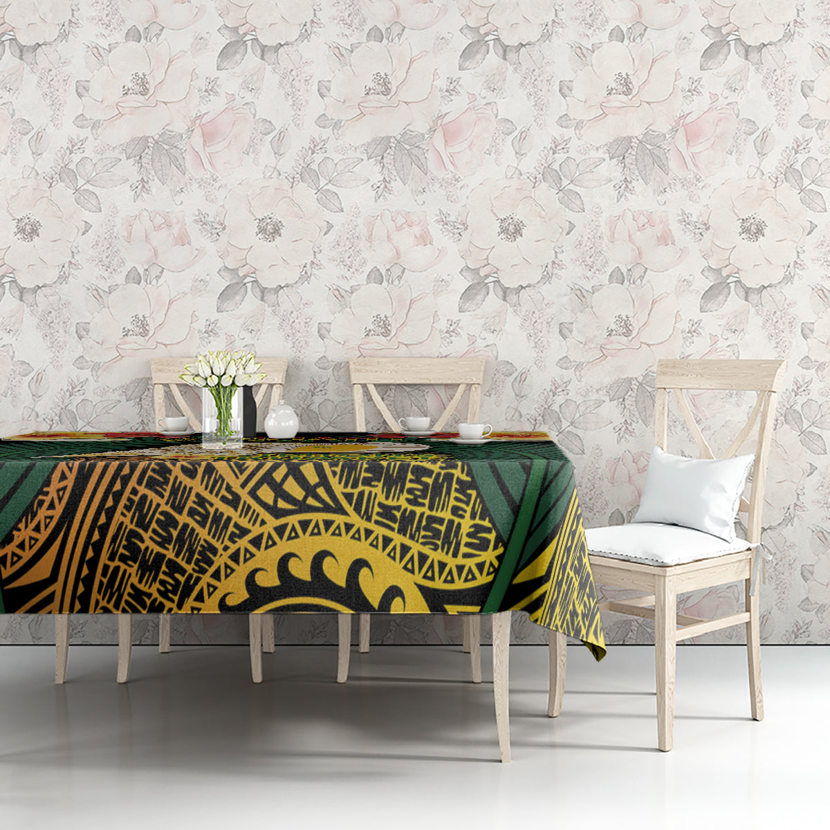 Vanuatu Triton's Trumpet Tablecloth Tropical Flowers Vanuatuan Map LT14 - Polynesian Pride
