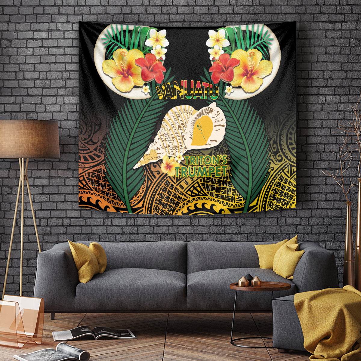 Vanuatu Triton's Trumpet Tapestry Tropical Flowers Vanuatuan Map LT14 - Polynesian Pride
