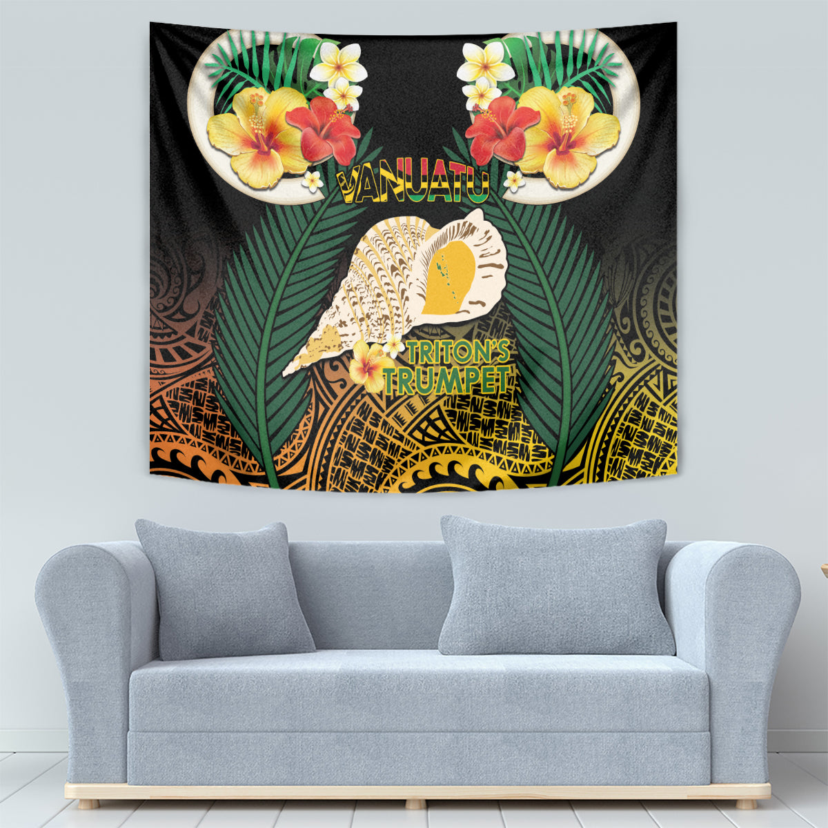 Vanuatu Triton's Trumpet Tapestry Tropical Flowers Vanuatuan Map LT14 - Polynesian Pride