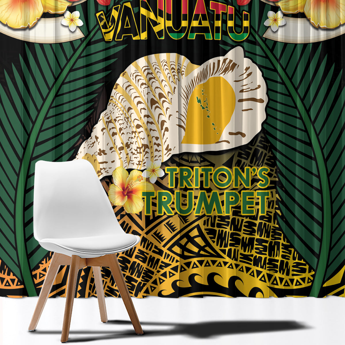Vanuatu Triton's Trumpet Window Curtain Tropical Flowers Vanuatuan Map LT14 - Polynesian Pride