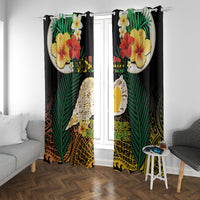 Vanuatu Triton's Trumpet Window Curtain Tropical Flowers Vanuatuan Map LT14 With Grommets Black - Polynesian Pride