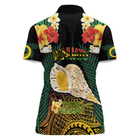Vanuatu Triton's Trumpet Women Polo Shirt Tropical Flowers Vanuatuan Map LT14 - Polynesian Pride