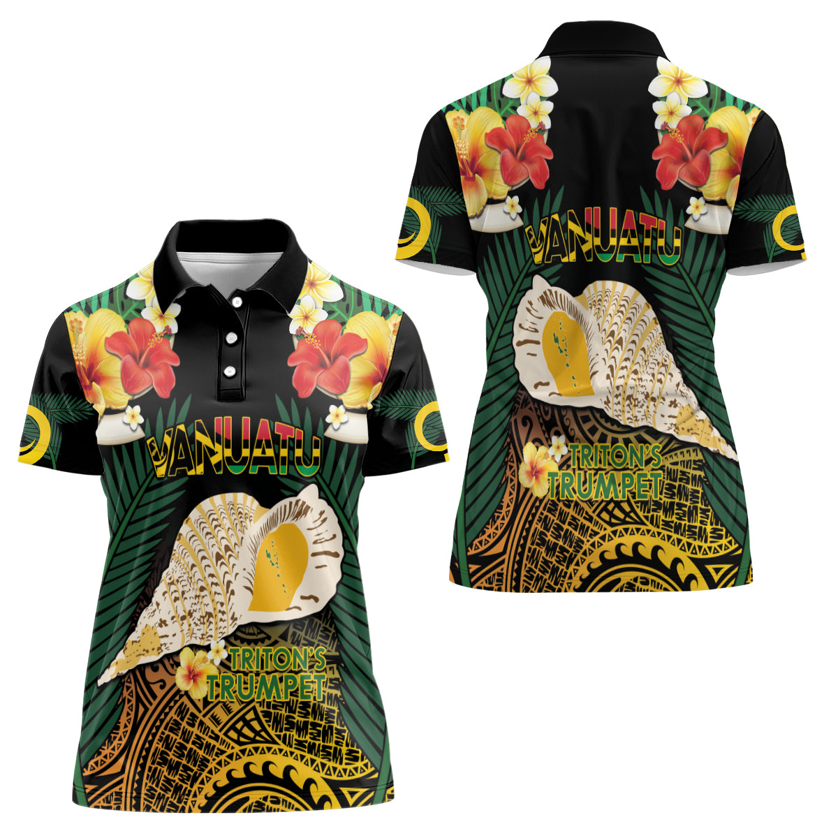 Vanuatu Triton's Trumpet Women Polo Shirt Tropical Flowers Vanuatuan Map LT14 - Polynesian Pride