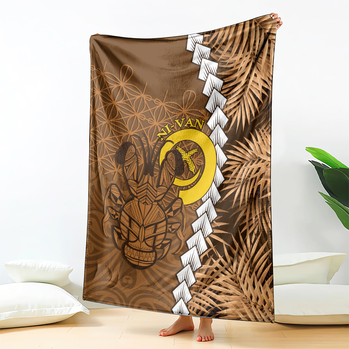 Vanuatu Coconut Crab Blanket Ni-Van Tropical Leaves With Sand Drawing Art LT14 - Polynesian Pride