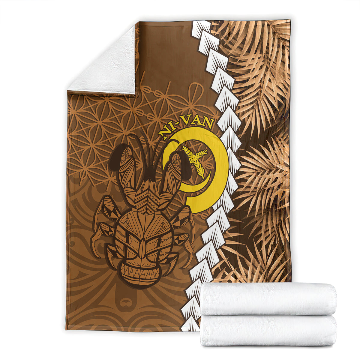 Vanuatu Coconut Crab Blanket Ni-Van Tropical Leaves With Sand Drawing Art LT14 - Polynesian Pride