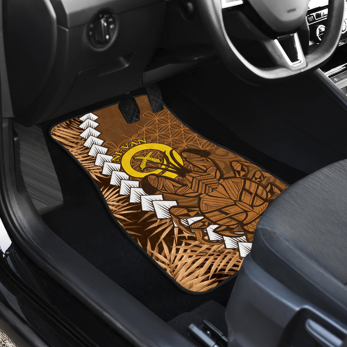 Vanuatu Coconut Crab Car Mats Ni-Van Tropical Leaves With Sand Drawing Art LT14 - Polynesian Pride