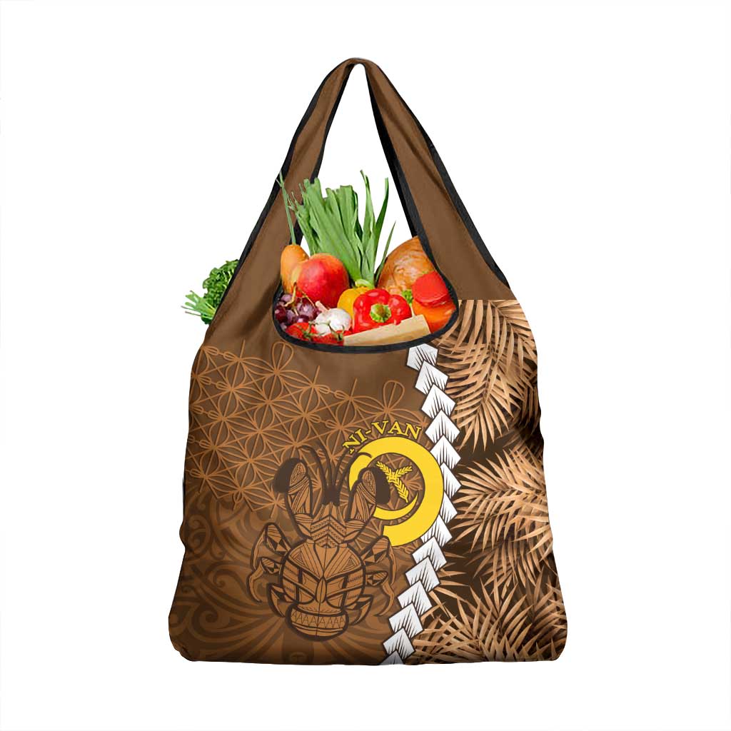 Vanuatu Coconut Crab Grocery Bag Ni-Van Tropical Leaves With Sand Drawing Art LT14 1-pack One Size Brown - Polynesian Pride