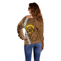 Vanuatu Coconut Crab Off Shoulder Sweater Ni-Van Tropical Leaves With Sand Drawing Art LT14 - Polynesian Pride