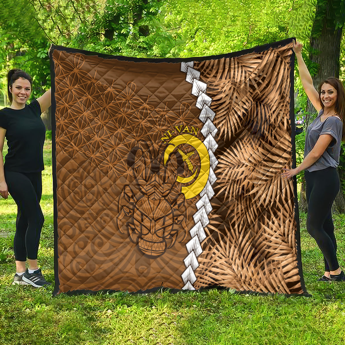 Vanuatu Coconut Crab Quilt Ni-Van Tropical Leaves With Sand Drawing Art LT14 - Polynesian Pride