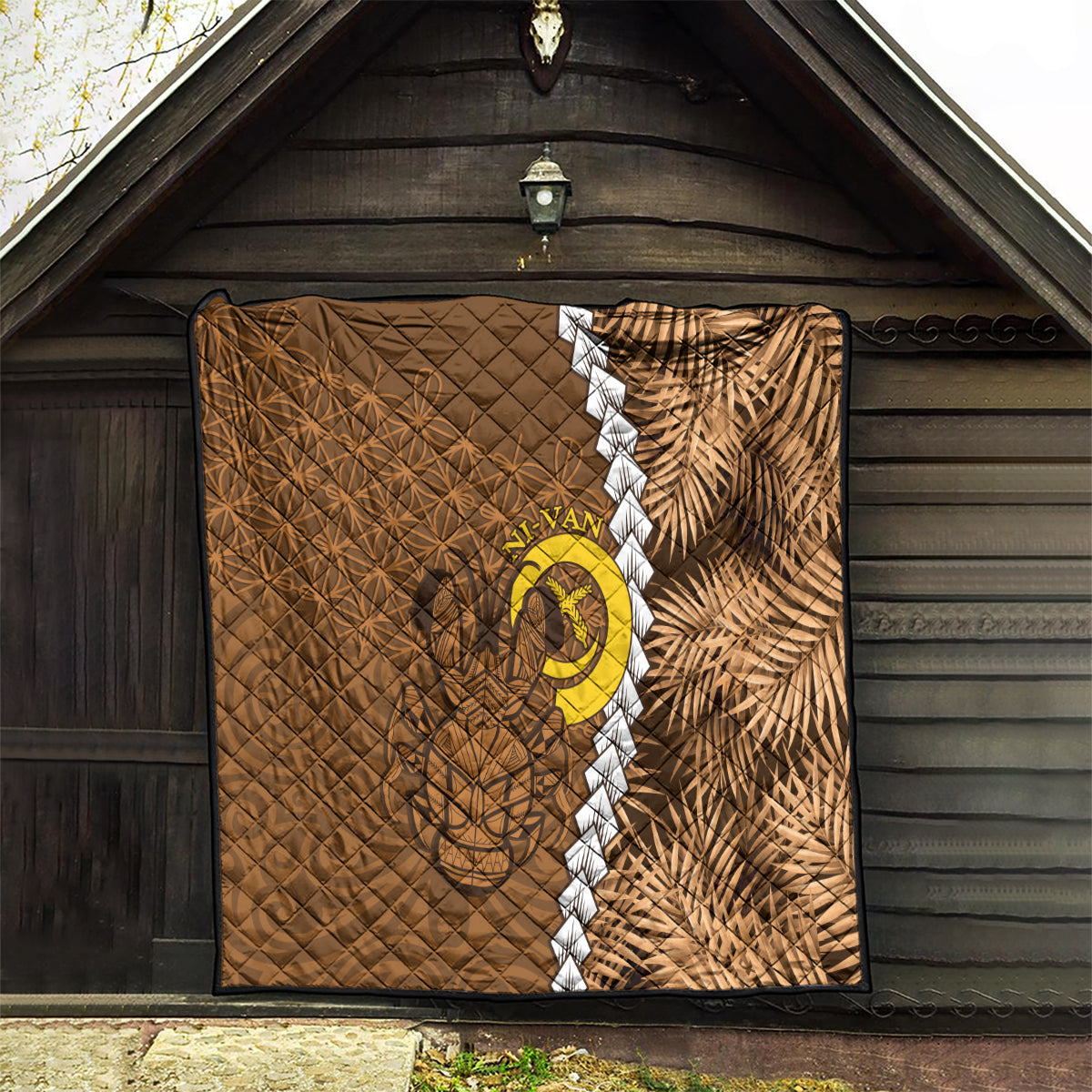 Vanuatu Coconut Crab Quilt Ni-Van Tropical Leaves With Sand Drawing Art LT14 - Polynesian Pride