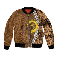 Vanuatu Coconut Crab Sleeve Zip Bomber Jacket Ni-Van Tropical Leaves With Sand Drawing Art LT14 Unisex Brown - Polynesian Pride