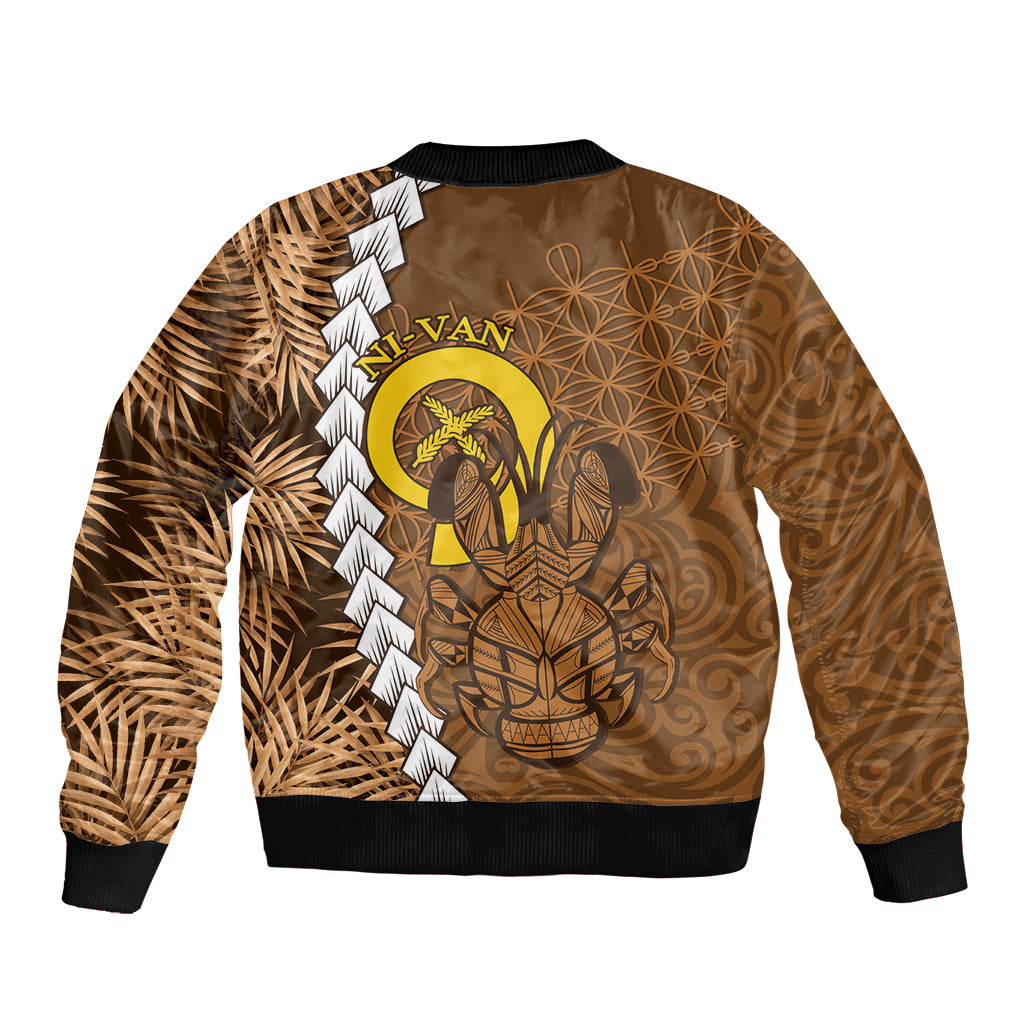 Vanuatu Coconut Crab Sleeve Zip Bomber Jacket Ni-Van Tropical Leaves With Sand Drawing Art LT14 - Polynesian Pride