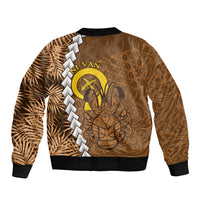 Vanuatu Coconut Crab Sleeve Zip Bomber Jacket Ni-Van Tropical Leaves With Sand Drawing Art LT14 - Polynesian Pride