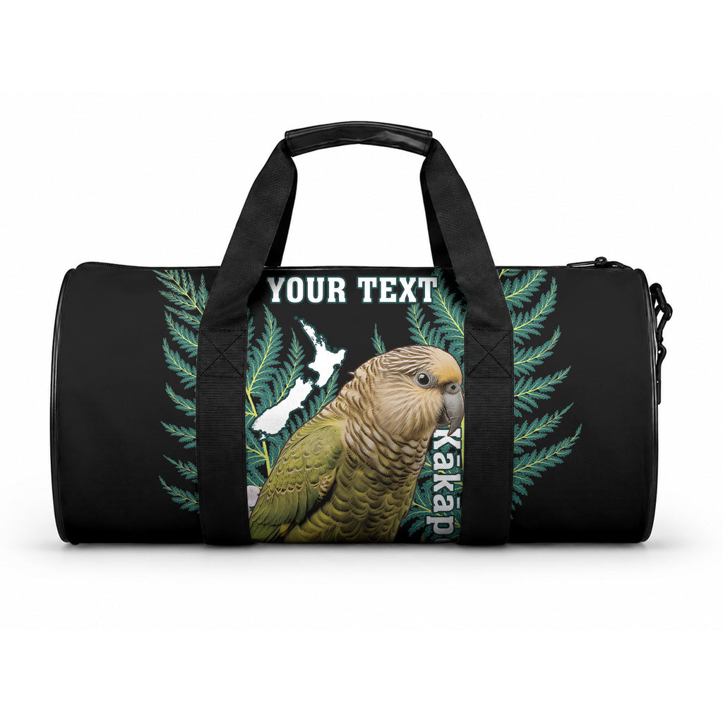 Personalised New Zealand Kakapo Duffle Bag Aotearoa Fern With Manuka LT14 One size Black - Polynesian Pride