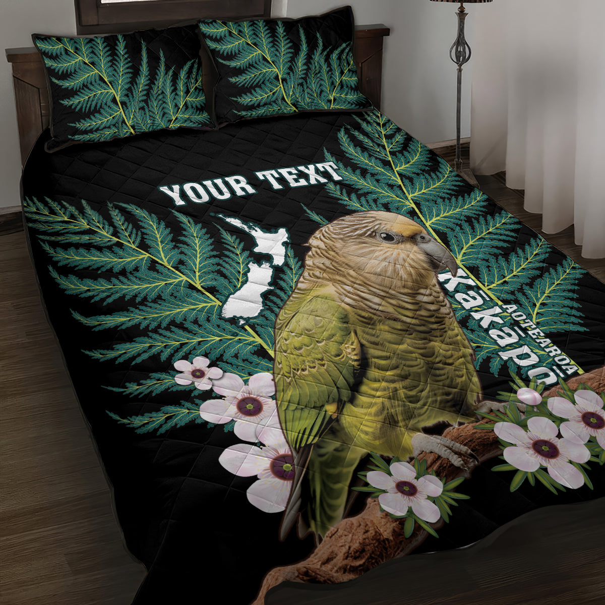 Personalised New Zealand Kakapo Quilt Bed Set Aotearoa Fern With Manuka