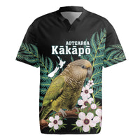 Personalised New Zealand Kakapo Rugby Jersey Aotearoa Fern With Manuka LT14 Black - Polynesian Pride