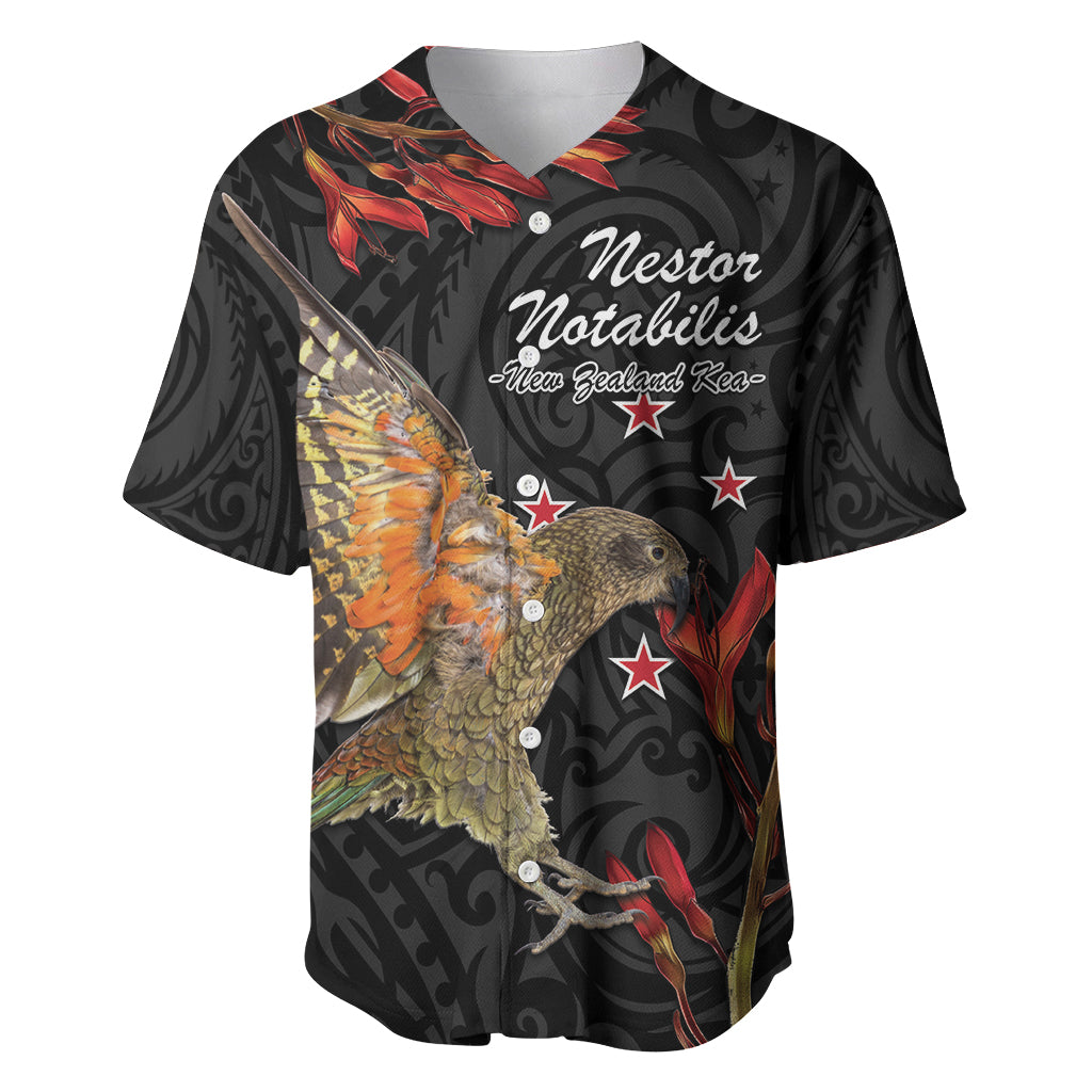 Personalised New Zealand Kea Baseball Jersey Nestor Notabilis With Harakeke Maori Pattern LT14 Black - Polynesian Pride
