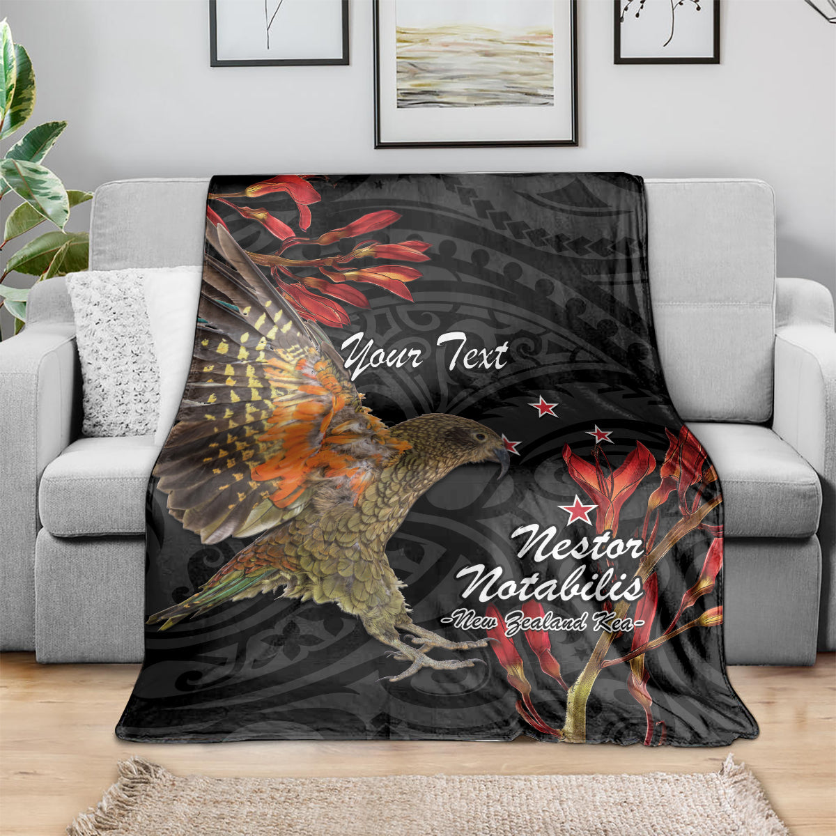 Personalised New Zealand Kea Blanket Nestor Notabilis With Harakeke Maori Pattern LT14 - Polynesian Pride