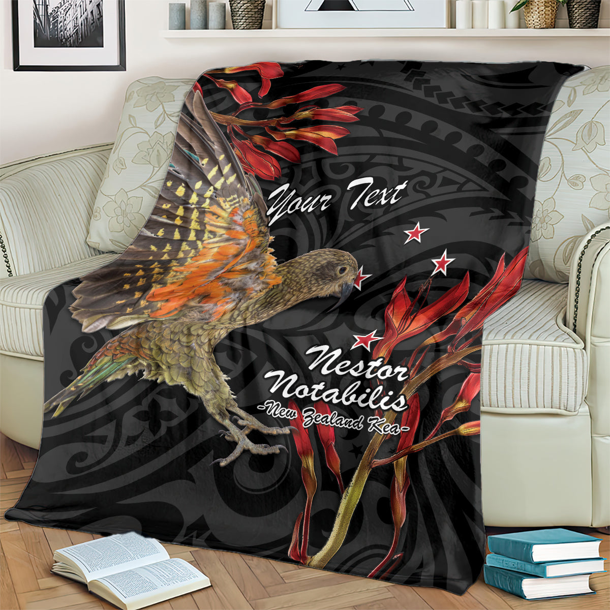Personalised New Zealand Kea Blanket Nestor Notabilis With Harakeke Maori Pattern LT14 - Polynesian Pride