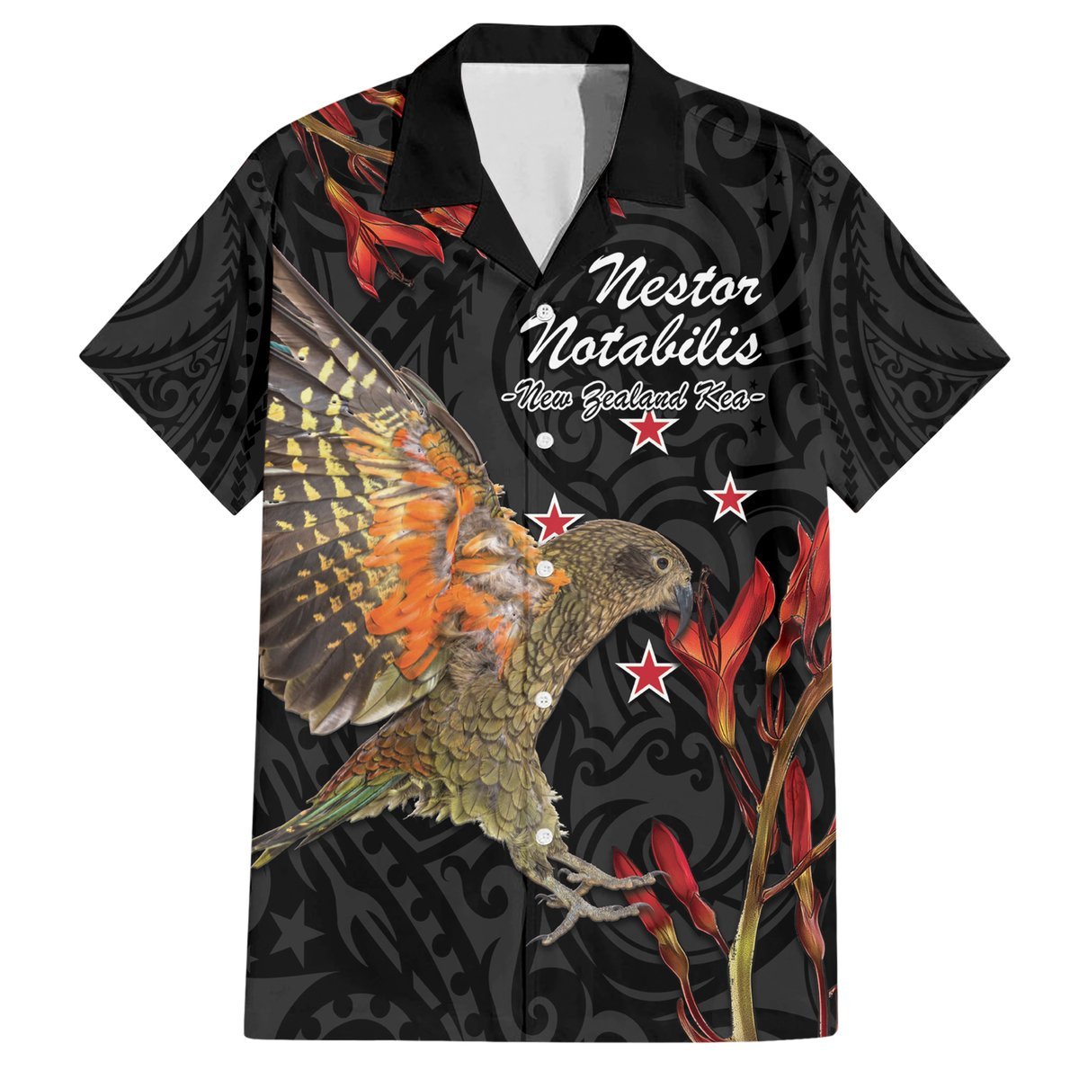 Personalised New Zealand Kea Hawaiian Shirt Nestor Notabilis With Harakeke Maori Pattern LT14 Black - Polynesian Pride