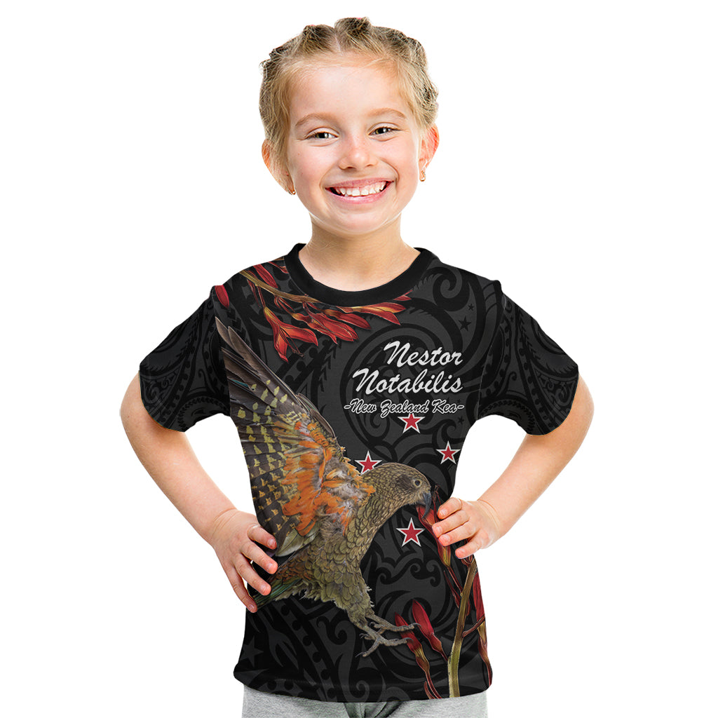 Personalised New Zealand Kea Kid T Shirt Nestor Notabilis With Harakeke Maori Pattern