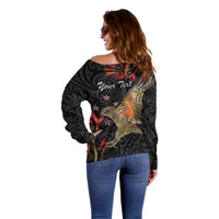Personalised New Zealand Kea Off Shoulder Sweater Nestor Notabilis With Harakeke Maori Pattern LT14 - Polynesian Pride