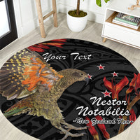 Personalised New Zealand Kea Round Carpet Nestor Notabilis With Harakeke Maori Pattern LT14 Black - Polynesian Pride