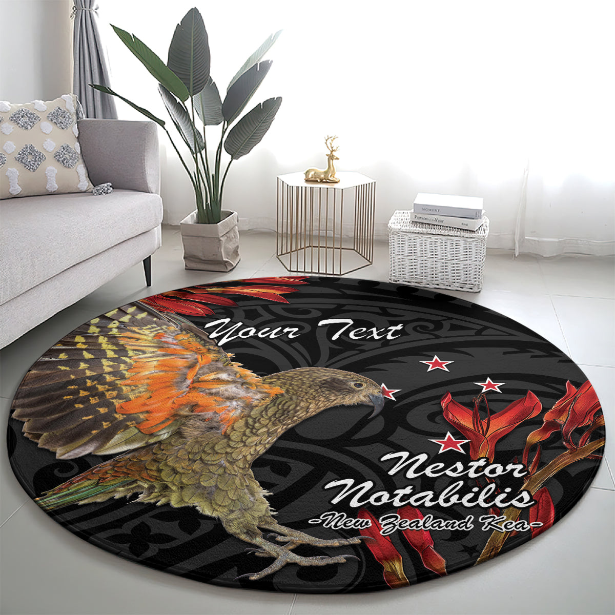 Personalised New Zealand Kea Round Carpet Nestor Notabilis With Harakeke Maori Pattern LT14 - Polynesian Pride