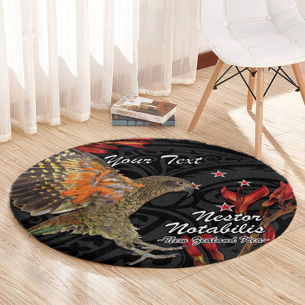 Personalised New Zealand Kea Round Carpet Nestor Notabilis With Harakeke Maori Pattern LT14 - Polynesian Pride