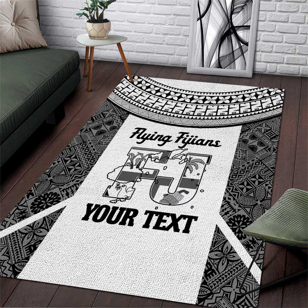 Custom Fiji Tapa Rugby Area Rug Flying Fijian Black And White Version LT14 Black - Polynesian Pride