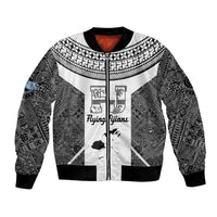 Custom Fiji Tapa Rugby Bomber Jacket Flying Fijian Black And White Version LT14 Unisex Black - Polynesian Pride