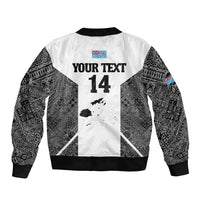 Custom Fiji Tapa Rugby Bomber Jacket Flying Fijian Black And White Version LT14 - Polynesian Pride