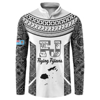 Custom Fiji Tapa Rugby Button Sweatshirt Flying Fijian Black And White Version LT14 Black - Polynesian Pride