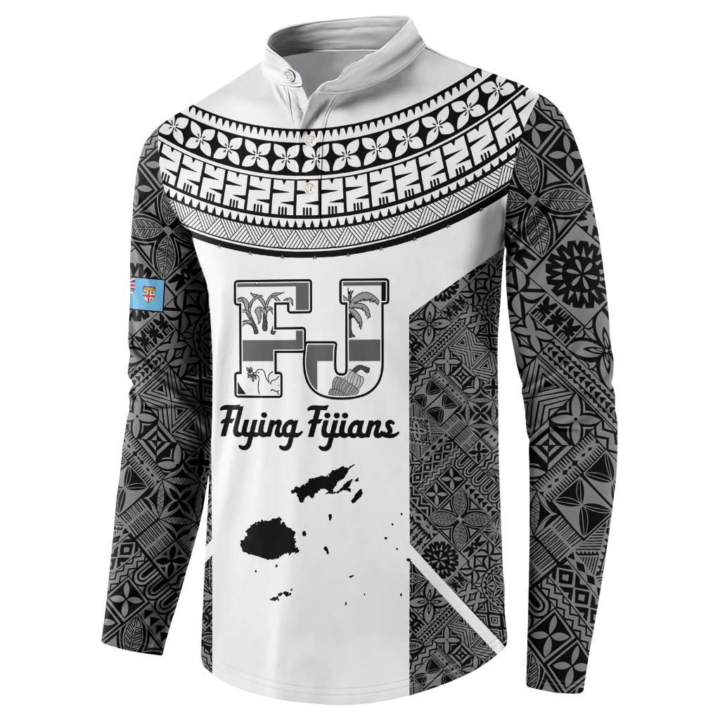 Custom Fiji Tapa Rugby Button Sweatshirt Flying Fijian Black And White Version LT14 - Polynesian Pride