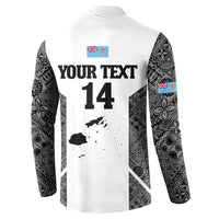 Custom Fiji Tapa Rugby Button Sweatshirt Flying Fijian Black And White Version LT14 - Polynesian Pride