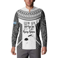 Custom Fiji Tapa Rugby Button Sweatshirt Flying Fijian Black And White Version LT14 - Polynesian Pride