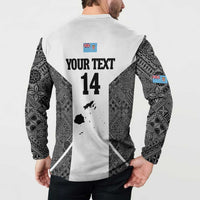 Custom Fiji Tapa Rugby Button Sweatshirt Flying Fijian Black And White Version LT14 - Polynesian Pride