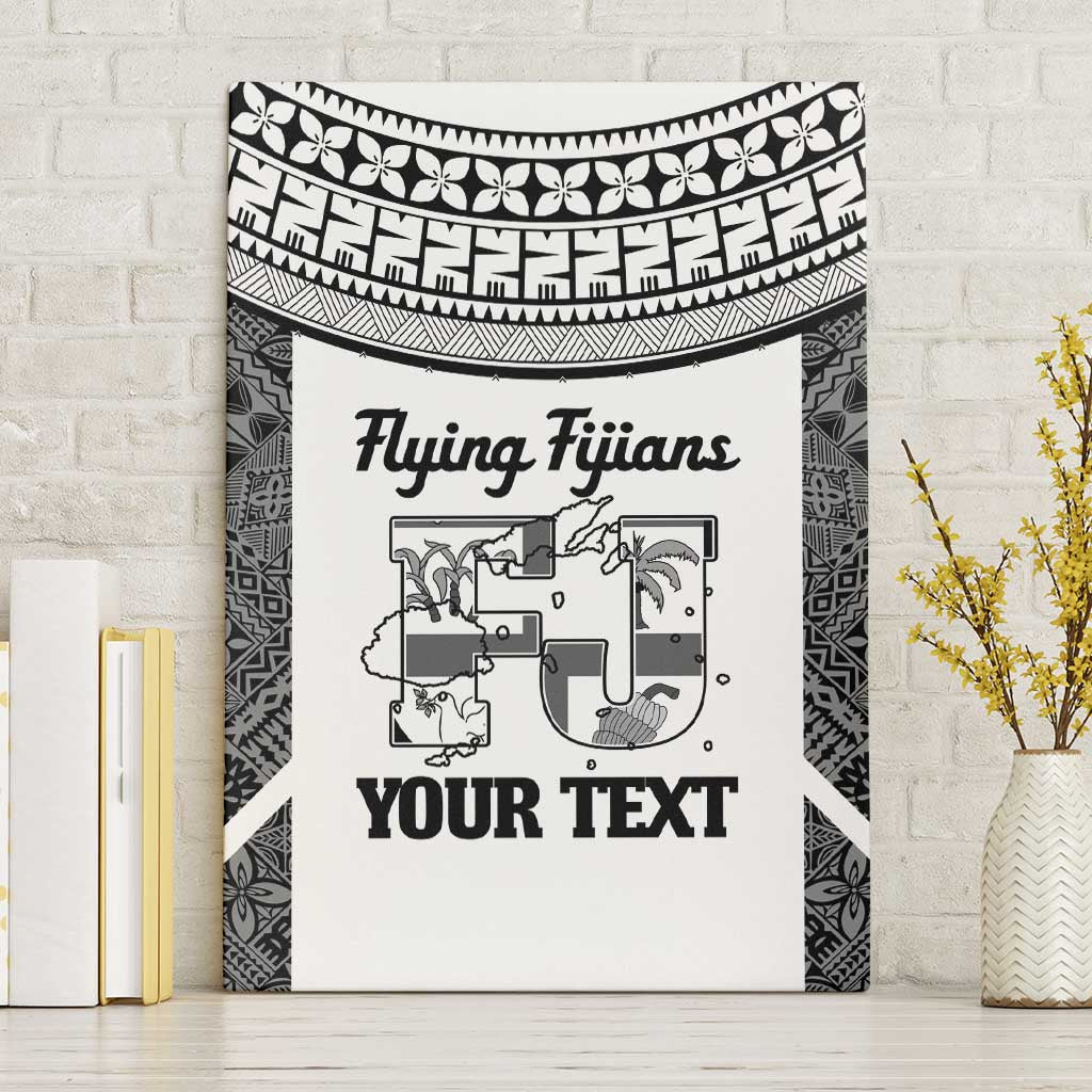 Custom Fiji Tapa Rugby Canvas Wall Art Flying Fijian Black And White Version LT14 Without Frame Black - Polynesian Pride