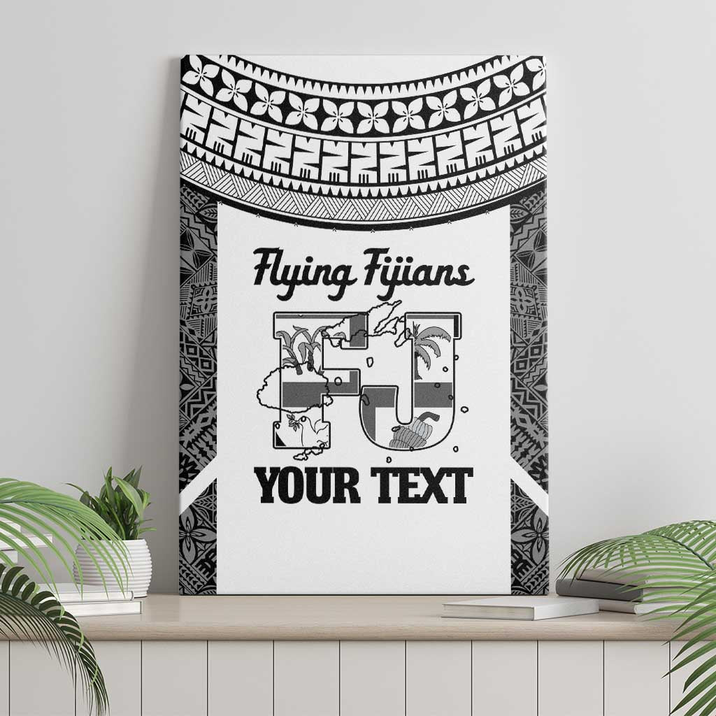 Custom Fiji Tapa Rugby Canvas Wall Art Flying Fijian Black And White Version LT14 - Polynesian Pride