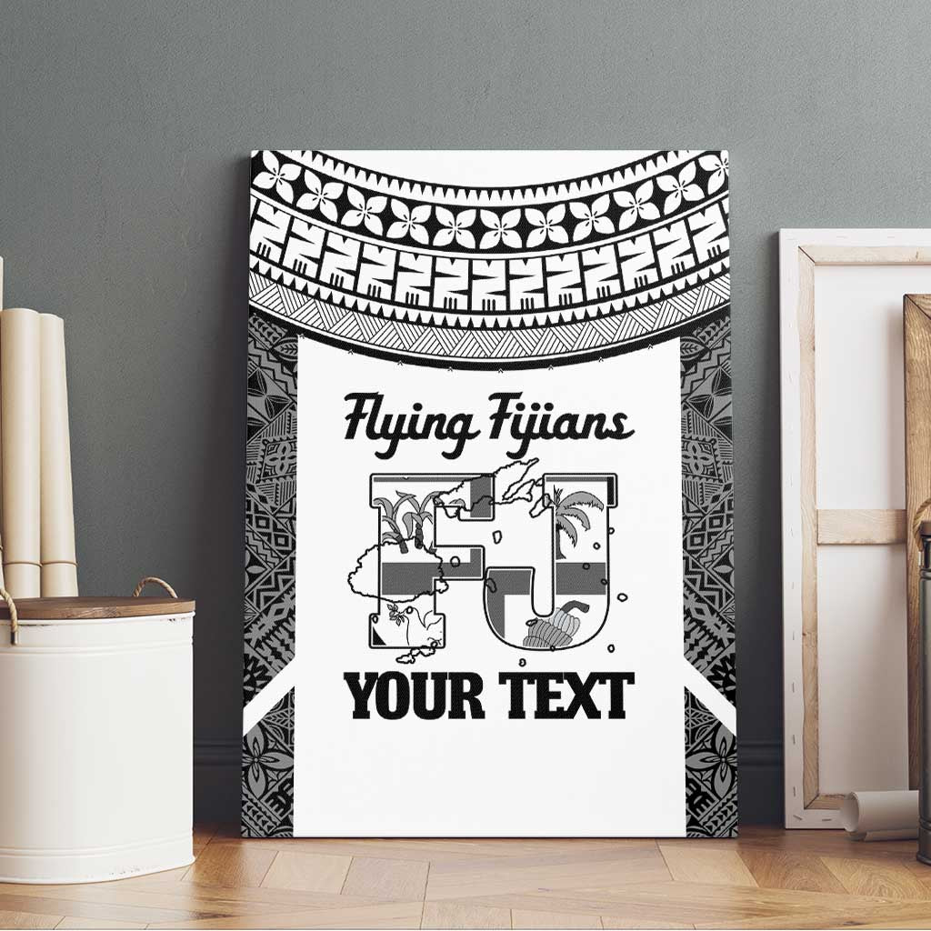 Custom Fiji Tapa Rugby Canvas Wall Art Flying Fijian Black And White Version LT14 - Polynesian Pride