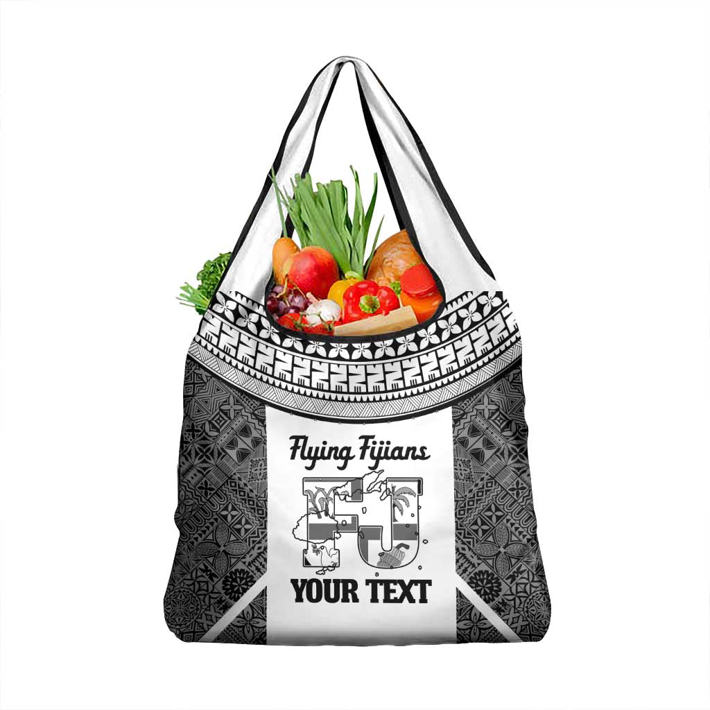 Custom Fiji Tapa Rugby Grocery Bag Flying Fijian Black And White Version LT14 1-pack One Size Black - Polynesian Pride
