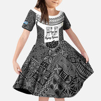 Custom Fiji Tapa Rugby Kid Short Sleeve Dress Flying Fijian Black And White Version LT14 KID Black - Polynesian Pride