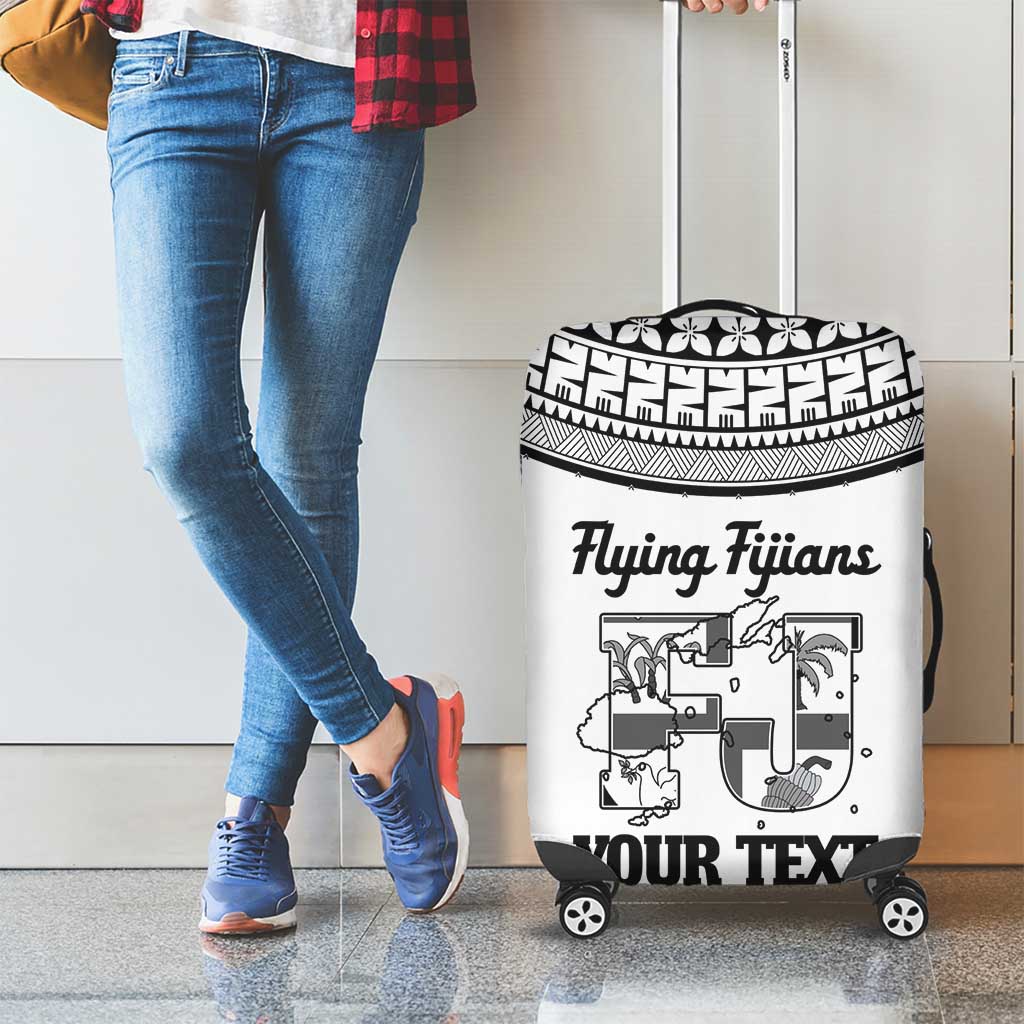 Custom Fiji Tapa Rugby Luggage Cover Flying Fijian Black And White Version LT14 - Polynesian Pride